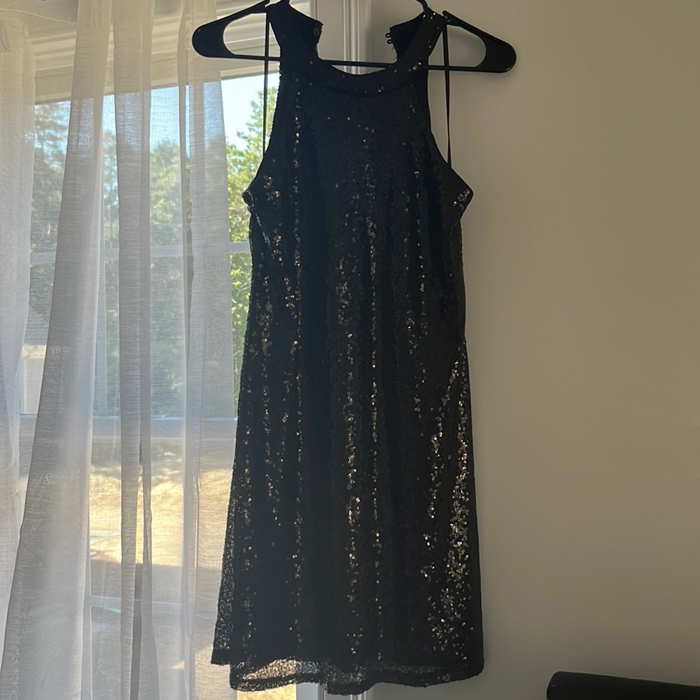 Black sequin high neck mini dress!
